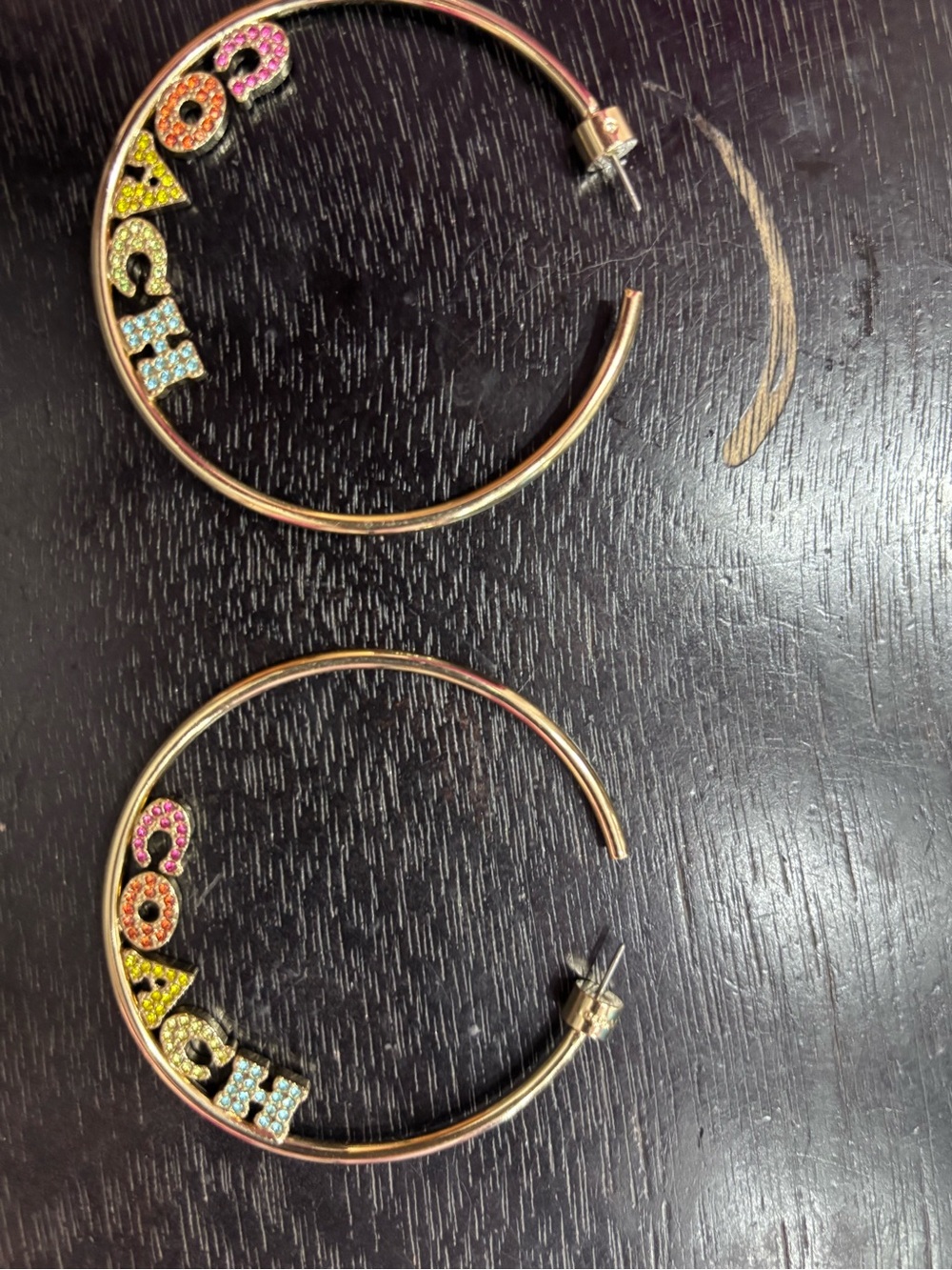 Coach Rainbow Hoop Earrings with Multicolor Crystal 'COACH' Letters